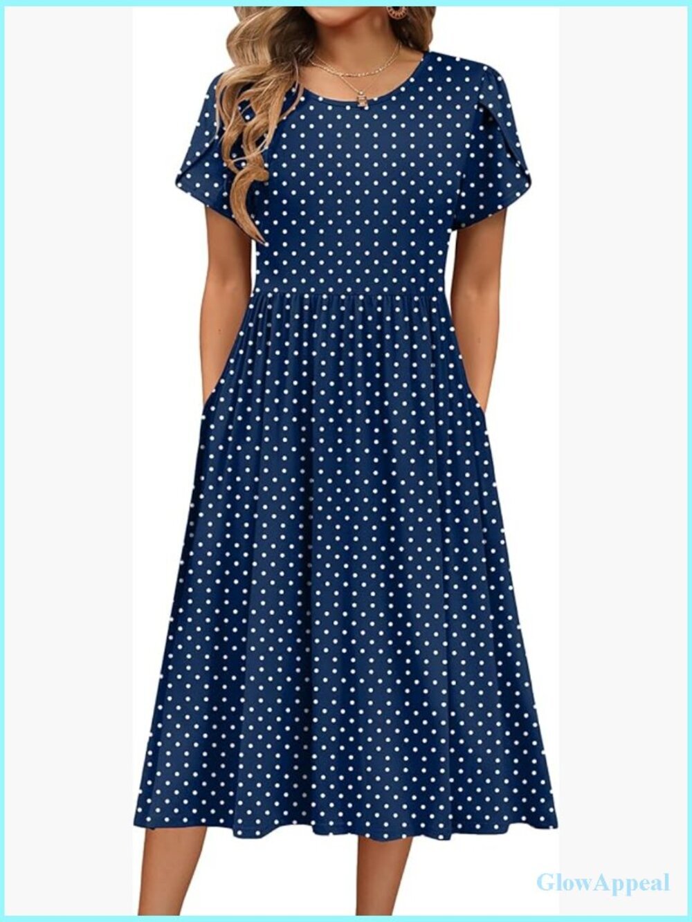 A-Line Midi Dress Flowy Short Sleeve T-Shirt Dress with Pockets